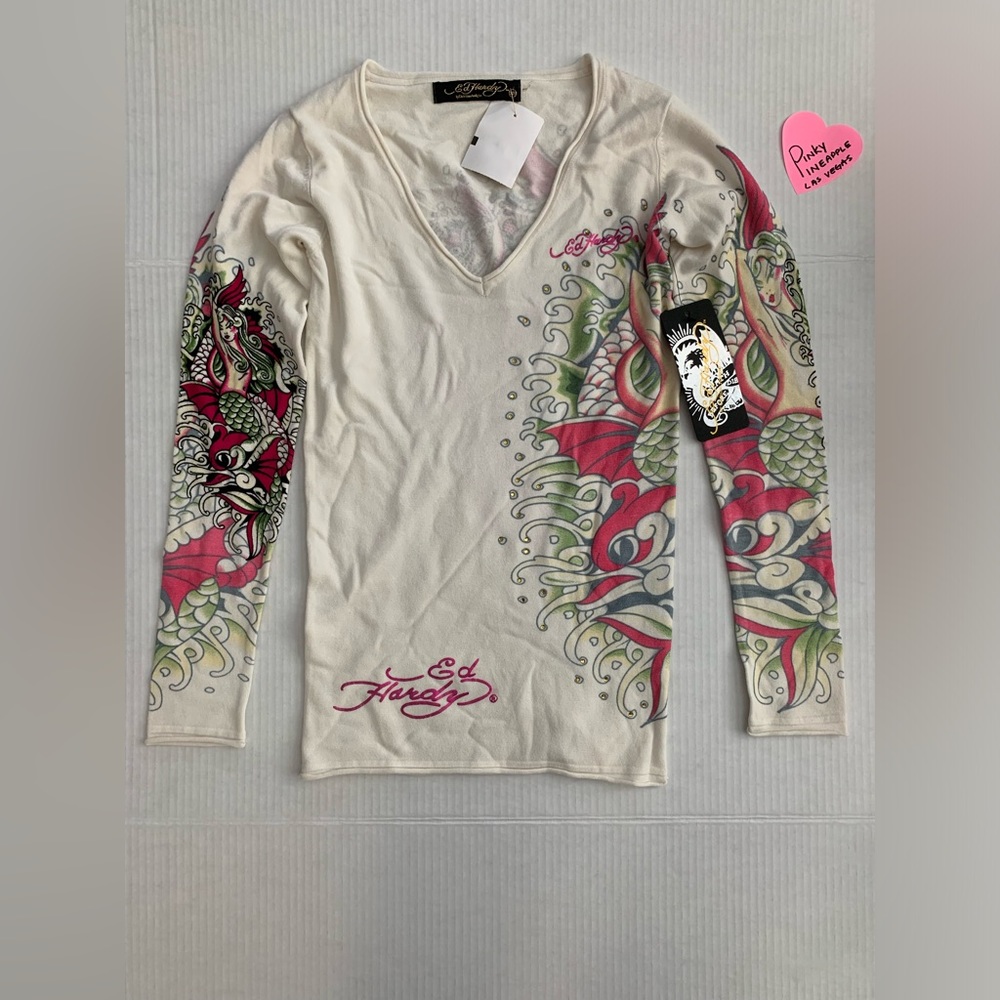 Super vintage y2k Ed Hardy sweater blouse top xs new
